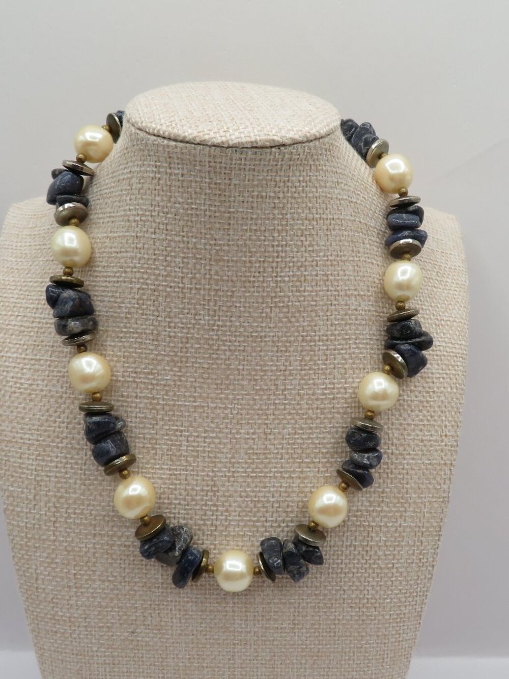 Vintage Carol Dauplaise Blue Stone Faux Pearl Beaded Necklace